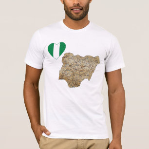Coração da bandeira de Nigéria e t-shirt do map