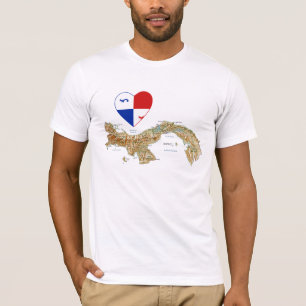 Coração da bandeira de Panamá e t-shirt do mapa