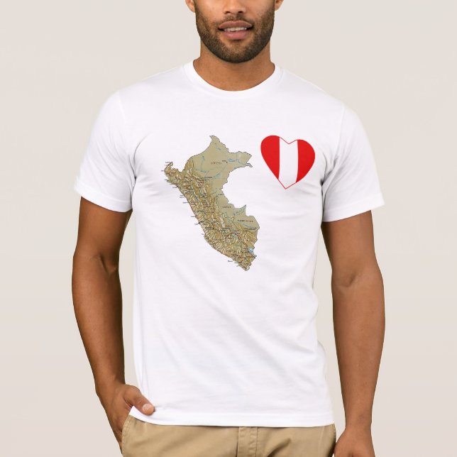 Coração da bandeira de Peru e t-shirt do mapa (Frente)