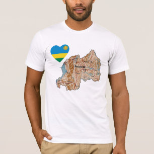 Coração da bandeira de Rwanda e t-shirt do mapa