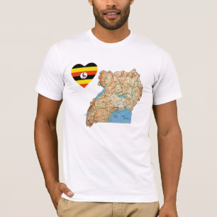 Coração da bandeira de Uganda e t-shirt do mapa