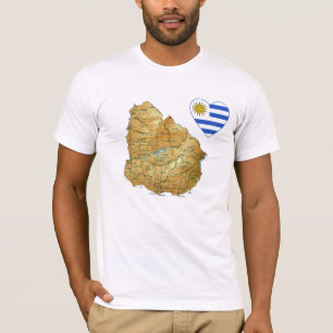 Coração da bandeira de Uruguai e t-shirt do mapa