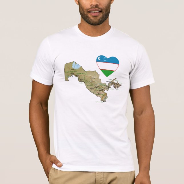 Coração da bandeira de Uzbekistan e t-shirt do (Frente)