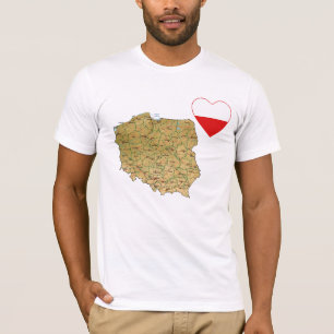 Coração da bandeira do Polônia e t-shirt do map