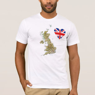 Coração da bandeira e t-shirt BRITÂNICOS do map