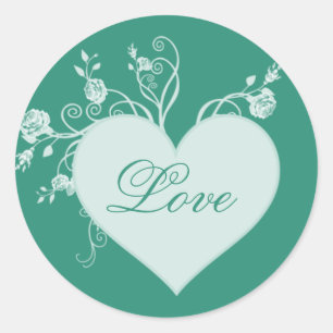 Coração da cerceta e etiquetas verdes do amor do