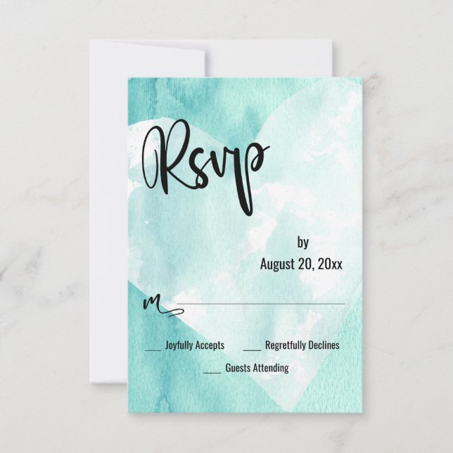 Coração de Aquarela Azul-Verde Branco RSVP de Casa (Frente)