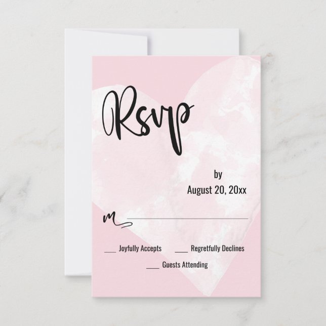 Coração de Aquarela Branco RSVP de Casamento Rosa  (Frente)