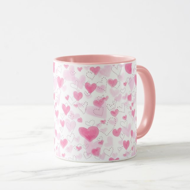 Coração de Aquarela Rosa Estético Caneca de Café d (Frente Esquerda)
