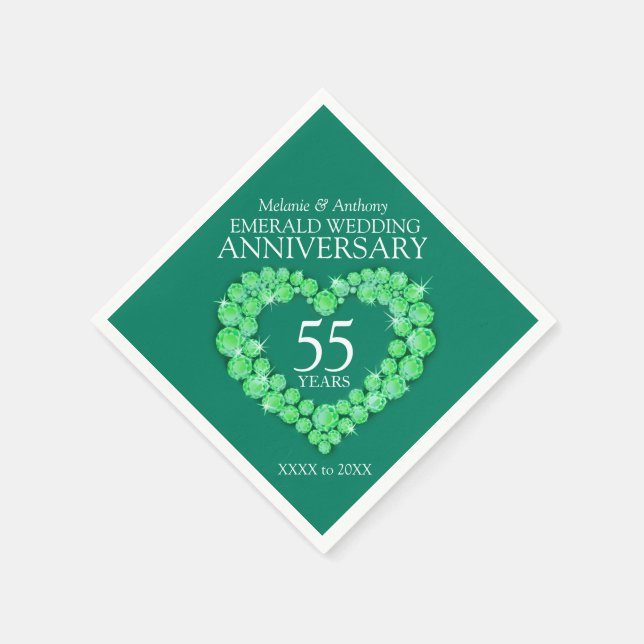 Coração de Casamento Emerald e guardanapos de nome (Canto)