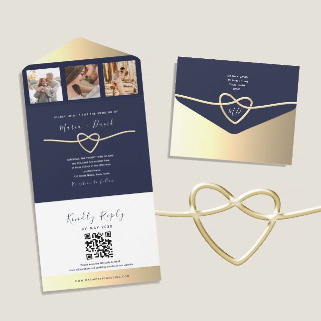 Coração de Corda Dourada da Marinha QR Casamento (Criador carregado)