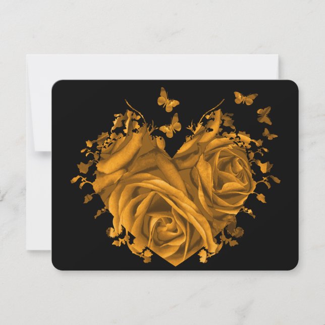 Coração de Ouro Rosas e Borboletas RSVP (Frente)
