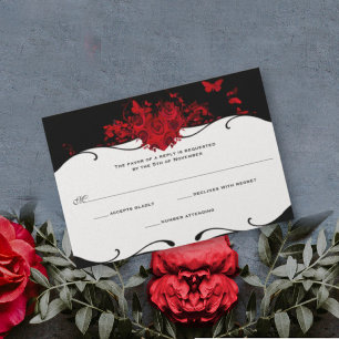 Coração de Rosa Vermelha RSVP Preto e Branco