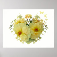 Coração de Rosas Amarelas na Poster Branca