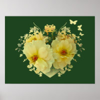 Coração de Rosas Amarelas na Poster Verde