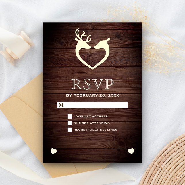 Coração de Veado Elegante Madeira Rústica RSVP (Criador carregado)