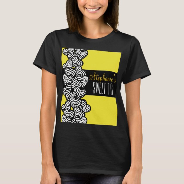 Coração de zebra amarela doce 16 Camisa de anivers (Frente)