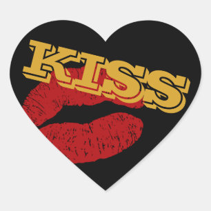 Coração do adesivo do KISS, Lábios Vermelhos - Amo