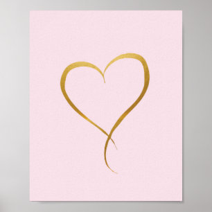 Coração Dourado em fundo Rosa - Impressão de Arte