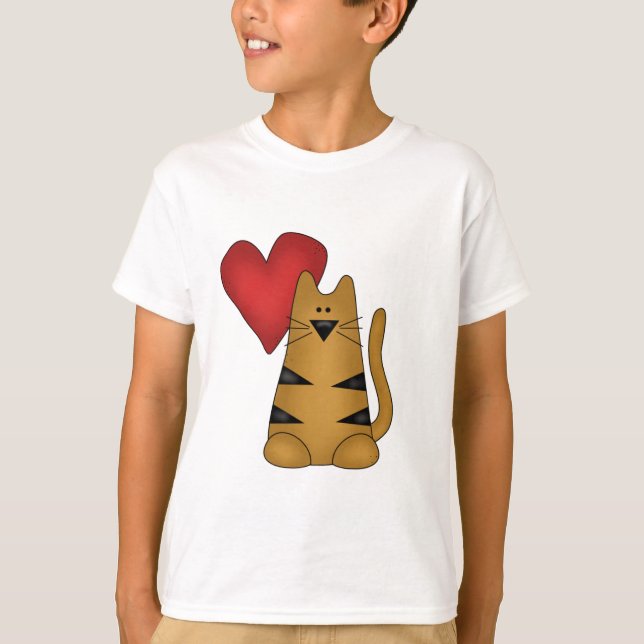 Coração e camiseta e presentes listrados do gato (Frente)