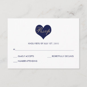 Coração e listra azuis modernos - cartão de RSVP