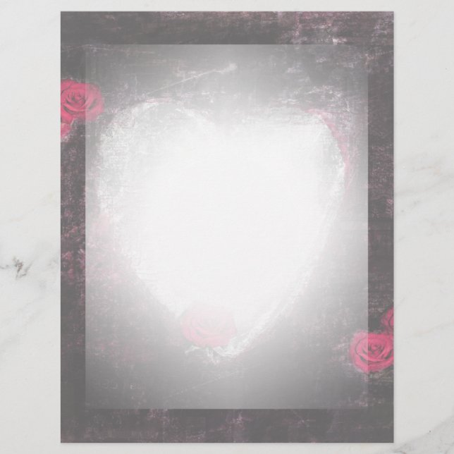Coração Elegante Preto e Rosas Letterhead (Frente)