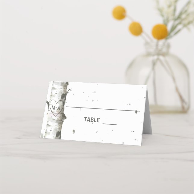 Coração em árvore com iniciais Cartões de Casament (Frente)