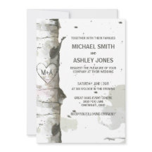 Coração em Árvore com Iniciais Convites de Casamen