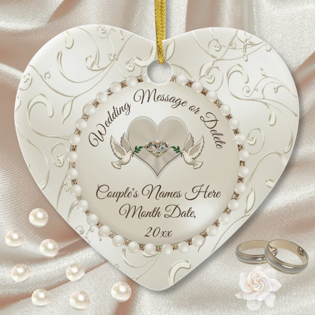 Coração, Enfeites de natal de Casamento Personaliz (Personalised Wedding Bauble. Love Birds, Heart, Wedding Christmas Ornaments. Just married ornament.)