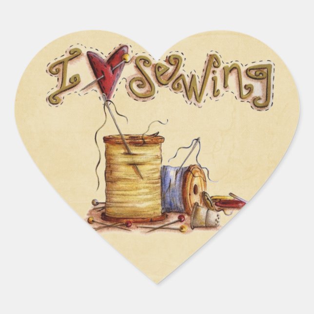 Coração Eu adoro costurar adesivo (Frente)