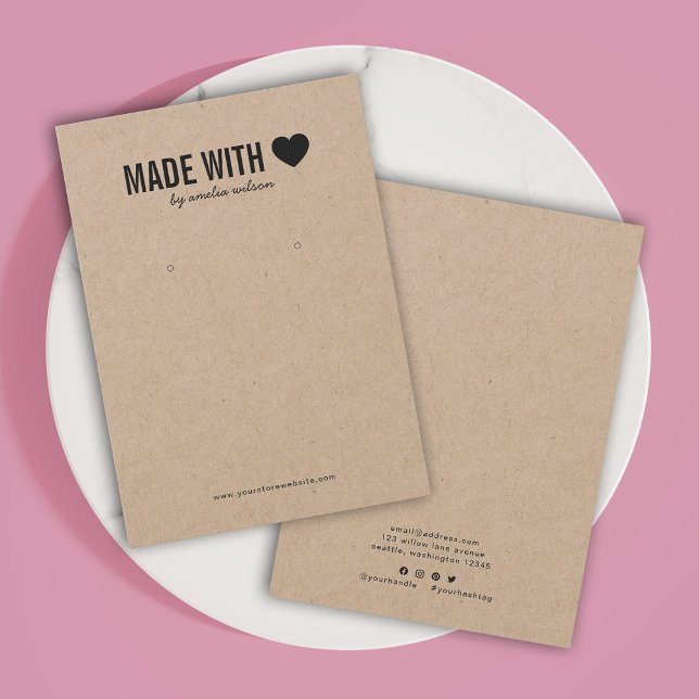 Coração Feita com Amor Kraft Enarring Display Card (Criador carregado)