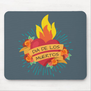 Coração flamejante Dia de los Muertos Mousepad
