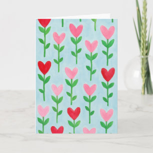 Coração Floral Aquarela Cartão de Saudação em Bran
