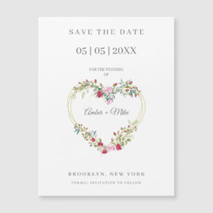 Coração Floral de Aquarela com Folhas em Rosa e Ve