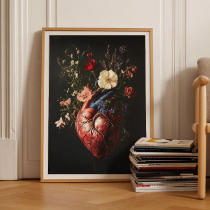Coração Humano Pintura Impressão de Coração Floral