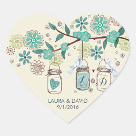 Coração Mason Jars Casamento no Jardim | Adesivo Círculo