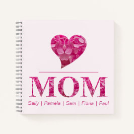 Coração MOM Letras Florais Rosa Nomes Personalizad