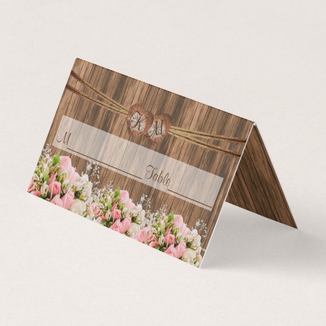 Coração Monograma com Rosas Rosa| Colocar cartões (Frente)