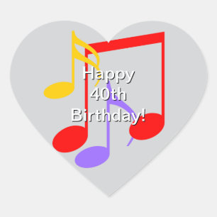 Coração Notas Musicais para Aniversário de 40 anos Adesivo