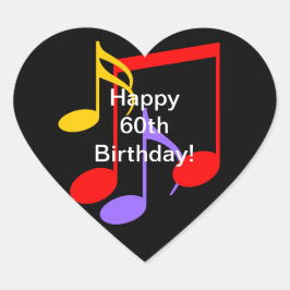 Coração Notas Musicais para Aniversário de 60 anos Adesivo