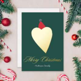Coração Ouro Festivo com o Chapéu de Natal Verde