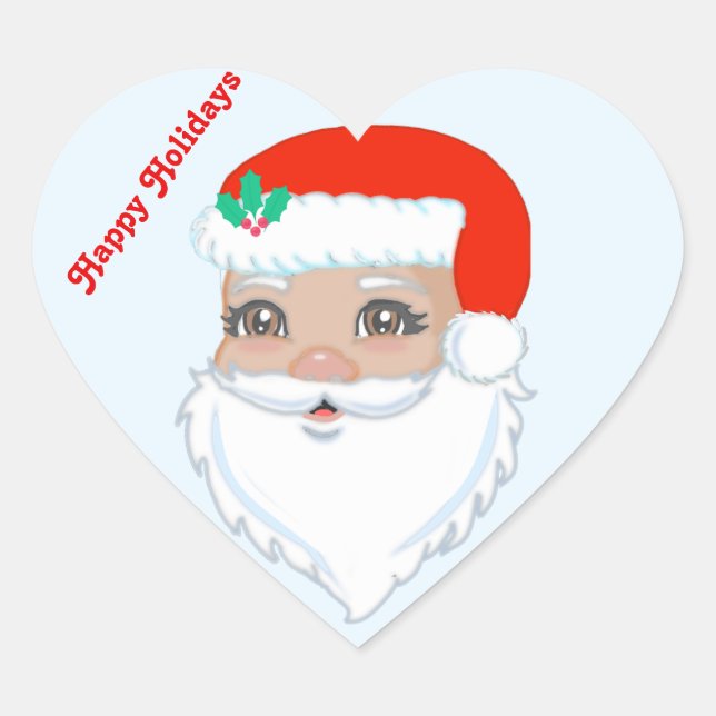 Coração Papai Noel Fofo Adesivo de Natal (Frente)