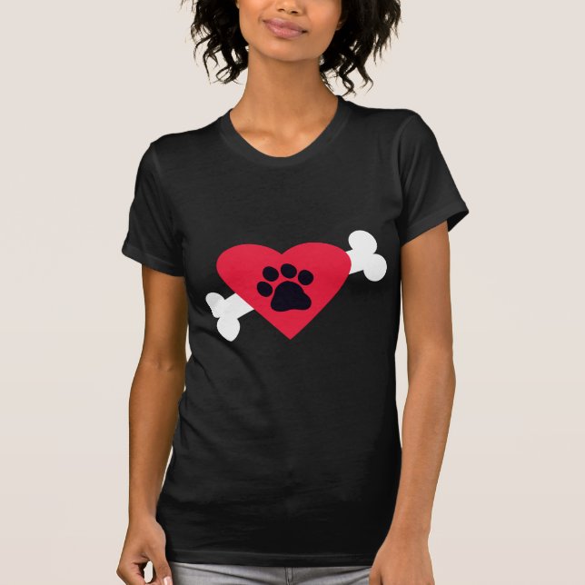 Coração, Pawprint e t-shirt do design do osso (Frente)