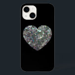 Coração prateado cintilante em preto<br><div class="desc">Brilhantes glamourosos brilhos coloridos prateados brilham. Você pode mudar a cor da capa de telefone preta. Foto de mosaico prateado brilha no coração,  não brilho real!</div>