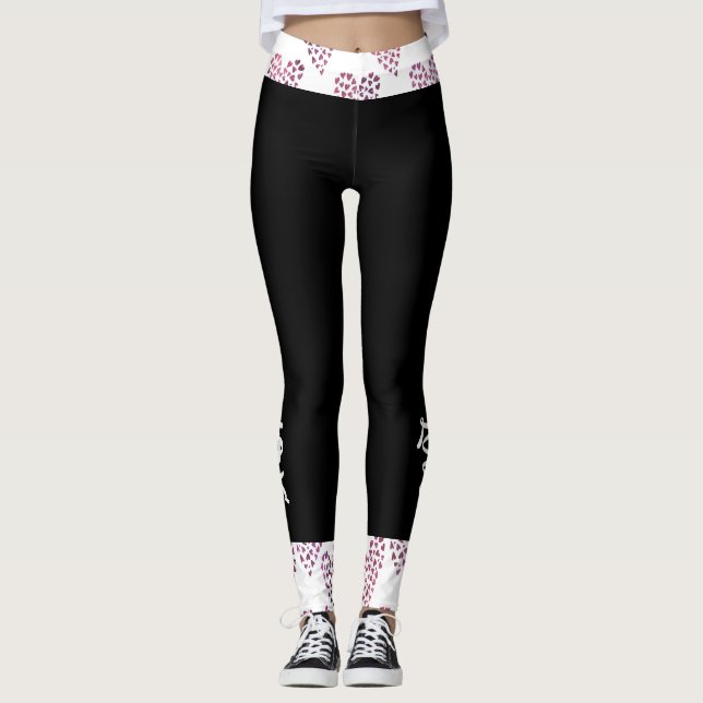 Coração Rosa Ama Leggings Femininas (Frente)
