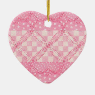 CORAÇÃO ROSA DE COLCHA Ornamento de Cerâmica em Fo