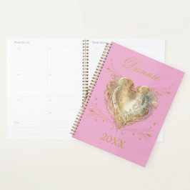 Coração Rosa & Dourado Planejador Personalizado El