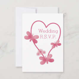 Coração Rosa E Borboletas Da RSVP De Casamento