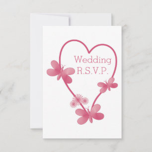 Coração Rosa E Borboletas Da RSVP De Casamento