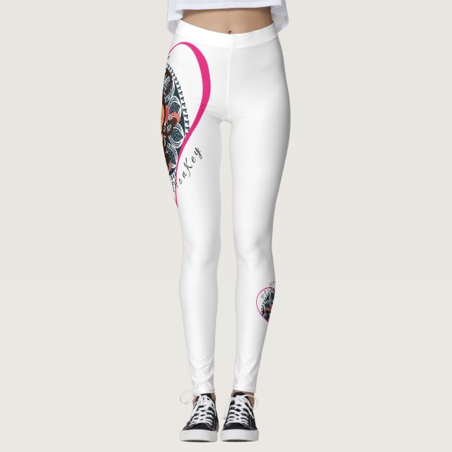 Coração Rosa FloState Meditando Leggings Macacos (Frente)